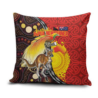 Australia and Papua New Guinea Together Pillow Cover Bird-of-paradise and Kangaroo with Oro Tapa and Aboriginal Art Motifs - Polynesian Pride