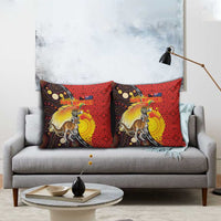 Australia and Papua New Guinea Together Pillow Cover Bird-of-paradise and Kangaroo with Oro Tapa and Aboriginal Art Motifs - Polynesian Pride