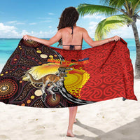 Australia and Papua New Guinea Together Sarong Bird-of-paradise and Kangaroo with Oro Tapa and Aboriginal Art Motifs - Polynesian Pride