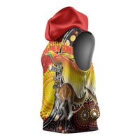 Australia and Papua New Guinea Together Sleeveless Hoodie Bird-of-paradise and Kangaroo with Oro Tapa and Aboriginal Art Motifs - Polynesian Pride