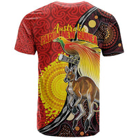 Australia and Papua New Guinea Together T Shirt Bird-of-paradise and Kangaroo with Oro Tapa and Aboriginal Art Motifs - Polynesian Pride