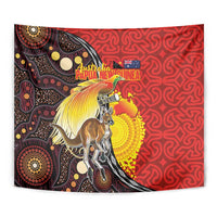 Australia and Papua New Guinea Together Tapestry Bird-of-paradise and Kangaroo with Oro Tapa and Aboriginal Art Motifs - Polynesian Pride