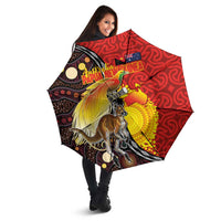 Australia and Papua New Guinea Together Umbrella Bird-of-paradise and Kangaroo with Oro Tapa and Aboriginal Art Motifs - Polynesian Pride