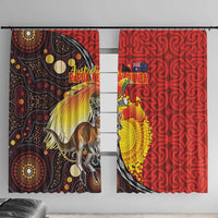 Australia and Papua New Guinea Together Window Curtain Bird-of-paradise and Kangaroo with Oro Tapa and Aboriginal Art Motifs - Polynesian Pride