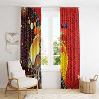 Australia and Papua New Guinea Together Window Curtain Bird-of-paradise and Kangaroo with Oro Tapa and Aboriginal Art Motifs - Polynesian Pride