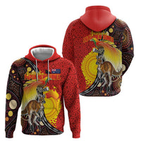 Australia and Papua New Guinea Together Zip Hoodie Bird-of-paradise and Kangaroo with Oro Tapa and Aboriginal Art Motifs - Polynesian Pride
