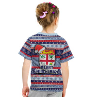Fiji Christmas Kid T Shirt Fijian Santa and Coat of Arms Mix Tapa Pattern Striped Style LT03 - Polynesian Pride
