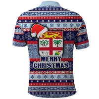Fiji Christmas Polo Shirt Fijian Santa and Coat of Arms Mix Tapa Pattern Striped Style LT03 - Polynesian Pride
