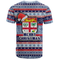 Fiji Christmas T Shirt Fijian Santa and Coat of Arms Mix Tapa Pattern Striped Style LT03 - Polynesian Pride