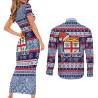 custom-fiji-christmas-couples-matching-short-sleeve-bodycon-dress-and-long-sleeve-button-shirts-fijian-santa-and-coat-of-arms-mix-tapa-pattern-striped-style