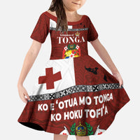 Tongan Culture Family Matching Off The Shoulder Long Sleeve Dress and Hawaiian Shirt Ngatu Art Tattoo and Emblem of Tonga LT03 Daughter's Dress Red - Polynesian Pride