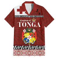 Tongan Culture Family Matching Off The Shoulder Long Sleeve Dress and Hawaiian Shirt Ngatu Art Tattoo and Emblem of Tonga LT03 Dad's Shirt - Short Sleeve Red - Polynesian Pride