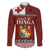 Tongan Culture Family Matching Tank Maxi Dress and Hawaiian Shirt Ngatu Art Tattoo and Emblem of Tonga LT03 Dad's Shirt - Long Sleeve Red - Polynesian Pride