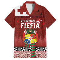 Tongan Christmas Family Matching Tank Maxi Dress and Hawaiian Shirt Kilisimasi Fiefia with Ngatu Art Tattoo LT03 Dad's Shirt - Short Sleeve Red - Polynesian Pride