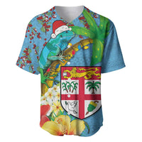 Fijians Iguana Tagimoucia Christmas Baseball Jersey Christmas Palm Tree and Hibiscus LT03 Blue - Polynesian Pride