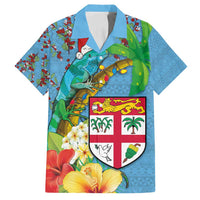 Fijians Iguana Tagimoucia Christmas Family Matching Tank Maxi Dress and Hawaiian Shirt Christmas Palm Tree and Hibiscus LT03 Dad's Shirt - Short Sleeve Blue - Polynesian Pride