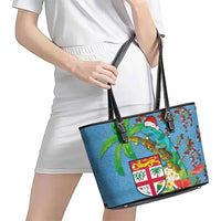 Fijians Iguana Tagimoucia Christmas Leather Tote Bag Christmas Palm Tree and Hibiscus
