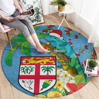 Fijians Iguana Tagimoucia Christmas Round Carpet Christmas Palm Tree and Hibiscus