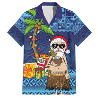 The Funny Santa Wears Sulu Christmas Family Matching Tank Maxi Dress and Hawaiian Shirt Fijian Christmas Palm Tree With Masi Art Tattoo LT03 Dad's Shirt - Short Sleeve Blue - Polynesian Pride