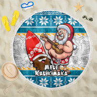 Hawaii Mele Kalikimaka Beach Blanket Funny Santa and Coconut Mix Kakau Pattern LT03 One Size 150cm Blue - Polynesian Pride