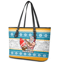 Hawaii Mele Kalikimaka Leather Tote Bag Funny Santa and Coconut Mix Kakau Pattern LT03 - Polynesian Pride