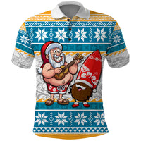 Hawaii Mele Kalikimaka Polo Shirt Funny Santa and Coconut Mix Kakau Pattern LT03 Blue - Polynesian Pride