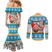 Custom Hawaii Mele Kalikimaka Couples Matching Mermaid Dress and Long Sleeve Button Shirt Funny Santa and Coconut Mix Kakau Pattern LT03 - Polynesian Pride