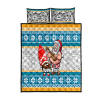 Custom Hawaii Mele Kalikimaka Quilt Bed Set Funny Santa and Coconut Mix Kakau Pattern LT03 Blue - Polynesian Pride