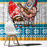 Custom Hawaii Mele Kalikimaka Window Curtain Funny Santa and Coconut Mix Kakau Pattern LT03 - Polynesian Pride