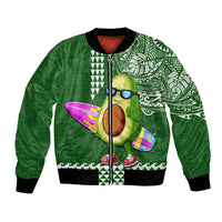 Aloha Avocado Funny Fruits Custom Bomber Jacket Mix Hawaiian Kakau Tribal LT03 Unisex Green - Polynesian Pride