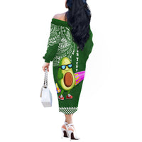 Aloha Avocado Funny Fruits Custom Off The Shoulder Long Sleeve Dress Mix Hawaiian Kakau Tribal LT03 - Polynesian Pride
