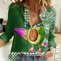 Aloha Avocado Funny Fruits Custom Women Casual Shirt Mix Hawaiian Kakau Tribal LT03 Female Green - Polynesian Pride