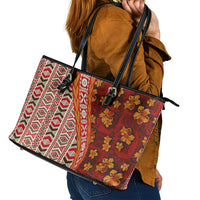 Hawaii Native Tapa Elements and Hibiscus Flowers Leather Tote Bag LT03 - Polynesian Pride