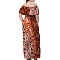 Hawaii Native Tapa Elements and Hibiscus Flowers Off Shoulder Maxi Dress LT03 - Polynesian Pride