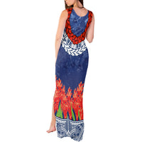 Samoan Tapa Tank Maxi Dress Ula Fala and Teuila Flower LT03 - Polynesian Pride