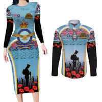 Royal New Zealand Air Force ANZAC Day Couples Matching Long Sleeve Bodycon Dress and Long Sleeve Button Shirt Te Tauaarangi o Aotearoa LT03 Blue - Polynesian Pride