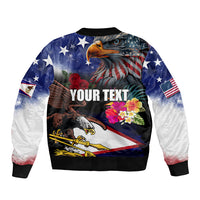 United States and American Samoa Bomber Jacket Bald Eagle Rose and Hibiscus Flower