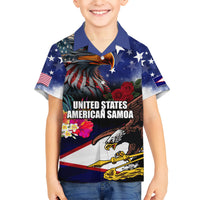 Personalised United States and American Samoa Kid Hawaiian Shirt Bald Eagle Rose and Hibiscus Flower LT03 Kid Blue - Polynesian Pride