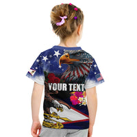 Personalised United States and American Samoa Kid T Shirt Bald Eagle Rose and Hibiscus Flower LT03 - Polynesian Pride