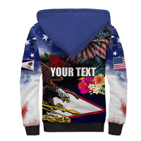 Personalised United States and American Samoa Sherpa Hoodie Bald Eagle Rose and Hibiscus Flower LT03 - Polynesian Pride