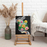 Hawaii Aloha Tropical Leaves and Flower Canvas Wall Art with Polynesian Art Tattoo Black Color - Polynesian Pride