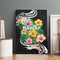 Hawaii Aloha Tropical Leaves and Flower Canvas Wall Art with Polynesian Art Tattoo Black Color - Polynesian Pride