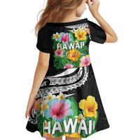 Hawaii Aloha Tropical Leaves and Flower Family Matching Mermaid Dress and Hawaiian Shirt with Polynesian Art Tattoo Black Color - Polynesian Pride