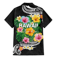 Hawaii Aloha Tropical Leaves and Flower Family Matching Mermaid Dress and Hawaiian Shirt with Polynesian Art Tattoo Black Color - Polynesian Pride