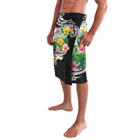 Hawaii Aloha Tropical Leaves and Flower Lavalava with Polynesian Art Tattoo Black Color - Polynesian Pride