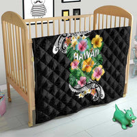 Hawaii Aloha Tropical Leaves and Flower Quilt with Polynesian Art Tattoo Black Color - Polynesian Pride