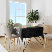 Hawaii Aloha Tropical Leaves and Flower Tablecloth with Polynesian Art Tattoo Black Color - Polynesian Pride