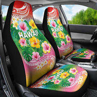 Hawaii Aloha Tropical Leaves and Flower Car Seat Cover with Polynesian Art Tattoo Rainbow Color - Polynesian Pride