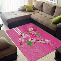Hawaii Aloha Turtle Hibiscus and Leaves Area Rug with Polynesian and Kakau Tattoos Rose Color - Polynesian Pride