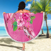 Hawaii Aloha Turtle Hibiscus and Leaves Beach Blanket with Polynesian and Kakau Tattoos Rose Color - Polynesian Pride